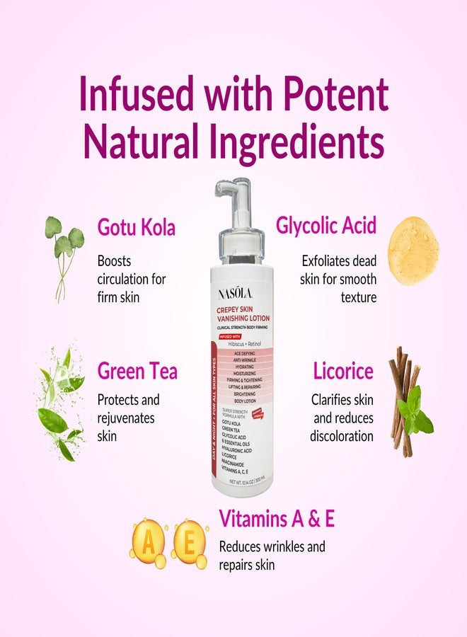 Nasola Crepe Erase Advanced Body Repair Treatment Lotion with Retinol and Hibiscus, Skin Tightening and Lifting Cream Moisturizer for Dry Aging Skin includes Vitamin A, E, C, and Green Tea, 10.14 Oz - Image 4