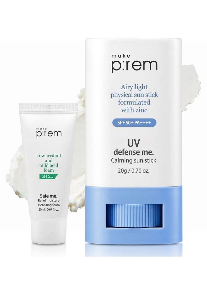 MAKEP:REM Makeprem Uva Uvb Defense Me Calming Sun Stick Sunblock Spf 50+ Pa++++ 0.7 Oz Vegan Sensitive Oily Acneprone Skin Reefsafe Mineral Sunscreen Nonnano No Chemical Uv Protection Nongreasy Sticky Kids - Image 1