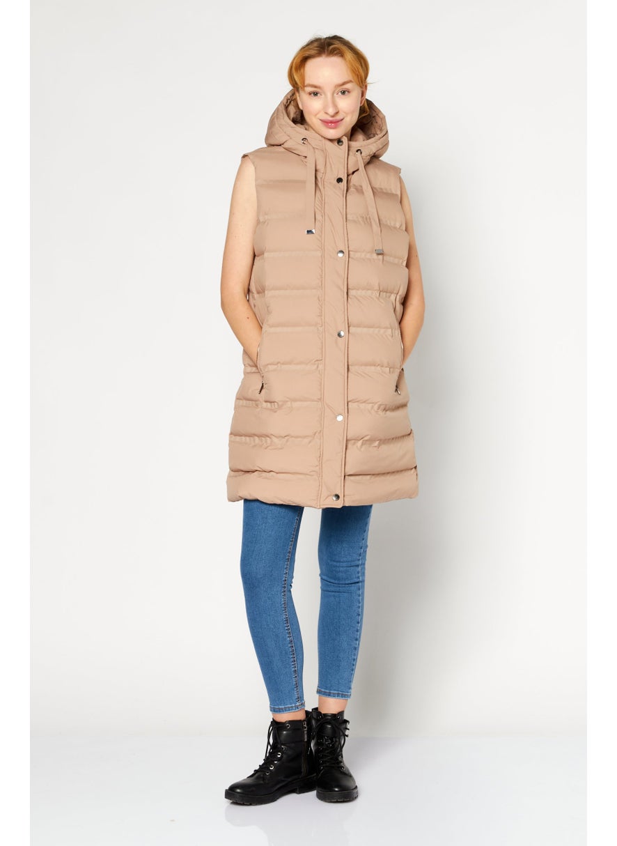 BCBGeneration - Women Plain Puffer Vest, Latte - Image 1