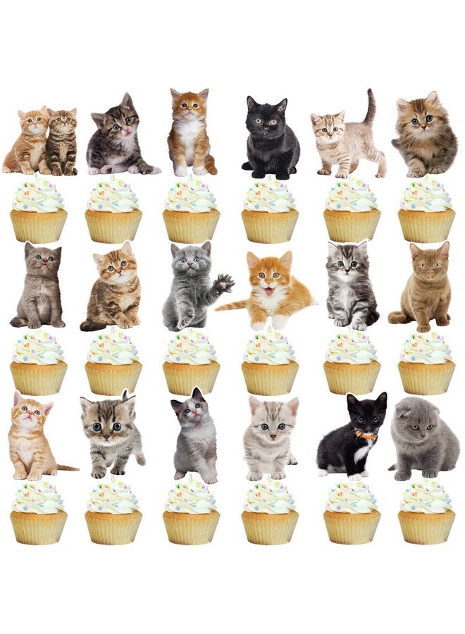 اوموني 36 قطعة من زينة كب كيك على شكل قطة صغيرة لطيفة لتزيين حفلات أعياد الميلاد والقطط الصغيرة ومستلزمات حفلات استقبال المولود - Image 2