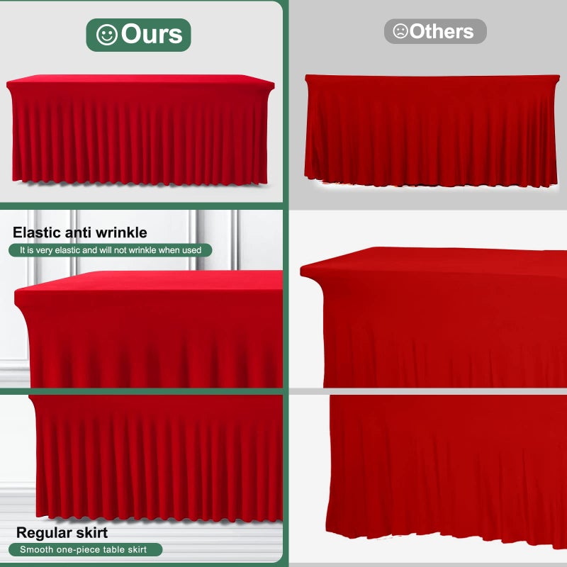 BDDC Table Skirts for Rectangle Tables 6ft - One-Piece Red Tablecloths and Skirt, Wrinkle Resistant Ruffles Elastic Cover for Banquets, Weddings, Events, Parties - Image 4