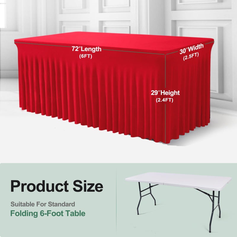 BDDC Table Skirts for Rectangle Tables 6ft - One-Piece Red Tablecloths and Skirt, Wrinkle Resistant Ruffles Elastic Cover for Banquets, Weddings, Events, Parties - Image 3