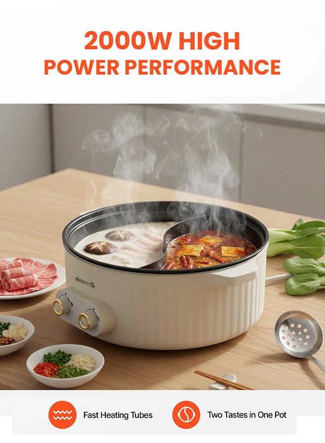 Deerma Non-Stick Portable Inner Liner Electric Cooking Pot,6L Large Capacity Multifunctional DoubleDesign Hot Pot with 2Level Adjustment Temperature Control, 2000W Electric Skillet, Frying Pan, Electric Saucepan, for Noodles, Egg, Steak, Oatmeal and Soup 6 L 2000 W DG50W Beige - Image 2
