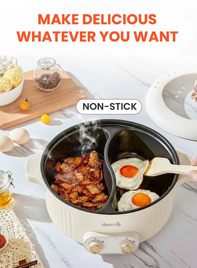 Deerma Non-Stick Portable Inner Liner Electric Cooking Pot,6L Large Capacity Multifunctional DoubleDesign Hot Pot with 2Level Adjustment Temperature Control, 2000W Electric Skillet, Frying Pan, Electric Saucepan, for Noodles, Egg, Steak, Oatmeal and Soup 6 L 2000 W DG50W Beige - Image 5
