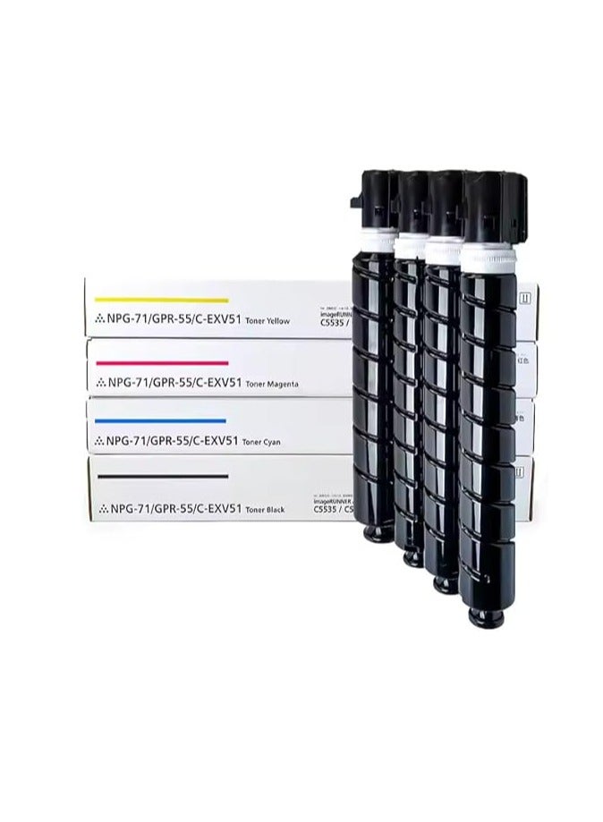 Terabyte خراطيش حبر متوافقة C-EXV-51 للاستخدام مع طابعة كانون IMAGERUNNER ADVANCE C5535 5535I C5540I C5550I C5560I (أسود، أزرق، أصفر، وردي 4-pack) - Image 1