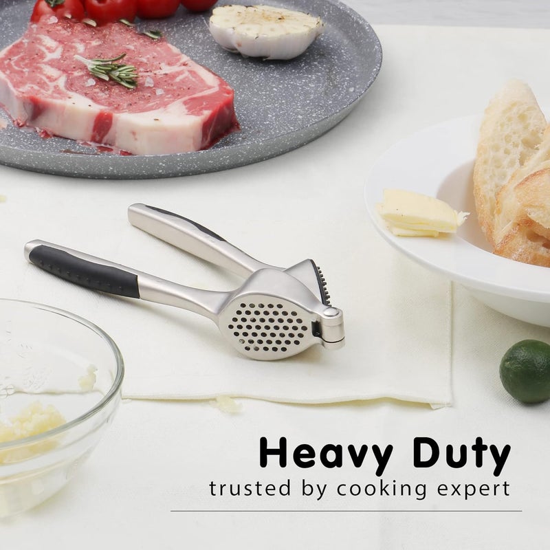 Excefore Garlic Press, Premium Garlic Mincer with Ergonomic Grip Handle, Professional Garlic Presser Crusher and Peeler Set, Sturdy Ginger Press for Nuts & Seeds, Easy to Clean and Dishwasher Safe - Image 3