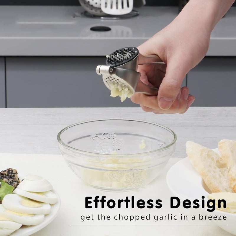 Excefore Garlic Press, Premium Garlic Mincer with Ergonomic Grip Handle, Professional Garlic Presser Crusher and Peeler Set, Sturdy Ginger Press for Nuts & Seeds, Easy to Clean and Dishwasher Safe - Image 2