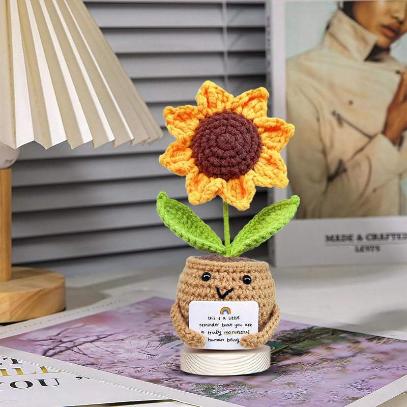 HYRAINBOW Positive Sunflower Doll Crochet with Card - This is A Little Reminder - Appreciation Gift for Coworker, Best Friend, Teacher, Sister, Mom - Christmas, Birthday, Thank You Gift for Women, Men - Image 5