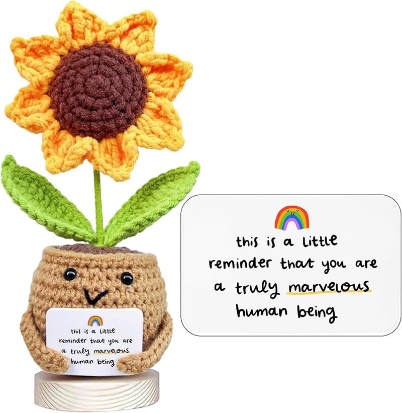 HYRAINBOW Positive Sunflower Doll Crochet with Card - This is A Little Reminder - Appreciation Gift for Coworker, Best Friend, Teacher, Sister, Mom - Christmas, Birthday, Thank You Gift for Women, Men - Image 1