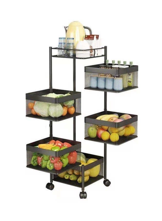 كابتن تيك رف مطبخ بخمس طبقات قابل للتدوير، رف خفيف متعدد الطبقات قابل للتركيب في المطبخ، رف خضروات متعدد الطبقات بدون تركيب، رف منزلي متعدد الوظائف لوضع الوجبات الخفيفة للفاكهة (أسود) - Image 1
