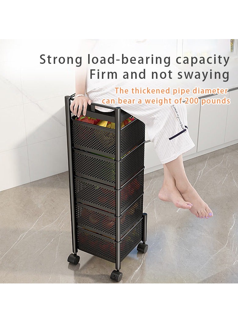 كابتن تيك رف مطبخ بخمس طبقات قابل للتدوير، رف خفيف متعدد الطبقات قابل للتركيب في المطبخ، رف خضروات متعدد الطبقات بدون تركيب، رف منزلي متعدد الوظائف لوضع الوجبات الخفيفة للفاكهة (أسود) - Image 5