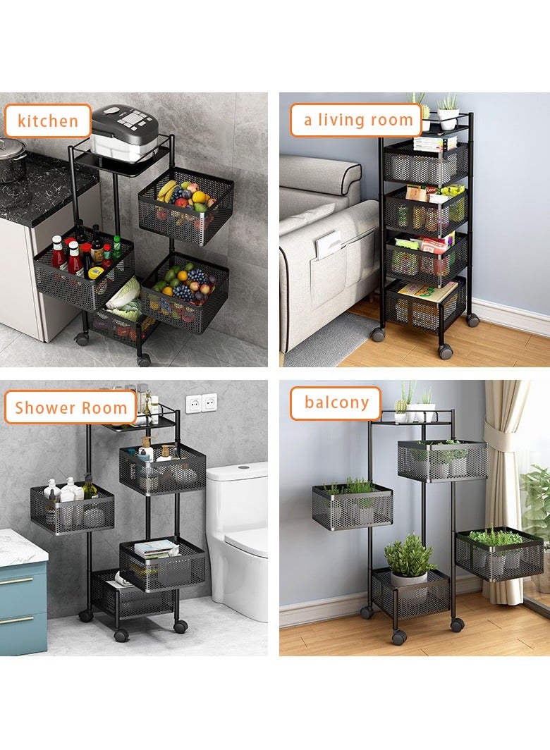 كابتن تيك رف مطبخ بخمس طبقات قابل للتدوير، رف خفيف متعدد الطبقات قابل للتركيب في المطبخ، رف خضروات متعدد الطبقات بدون تركيب، رف منزلي متعدد الوظائف لوضع الوجبات الخفيفة للفاكهة (أسود) - Image 3