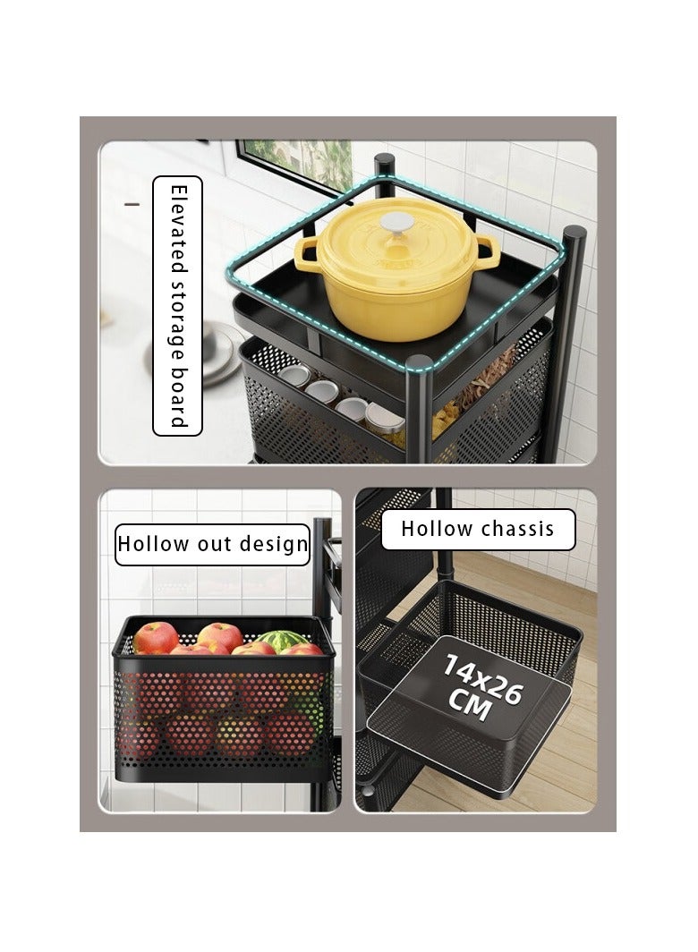 كابتن تيك رف مطبخ بخمس طبقات قابل للتدوير، رف خفيف متعدد الطبقات قابل للتركيب في المطبخ، رف خضروات متعدد الطبقات بدون تركيب، رف منزلي متعدد الوظائف لوضع الوجبات الخفيفة للفاكهة (أسود) - Image 2