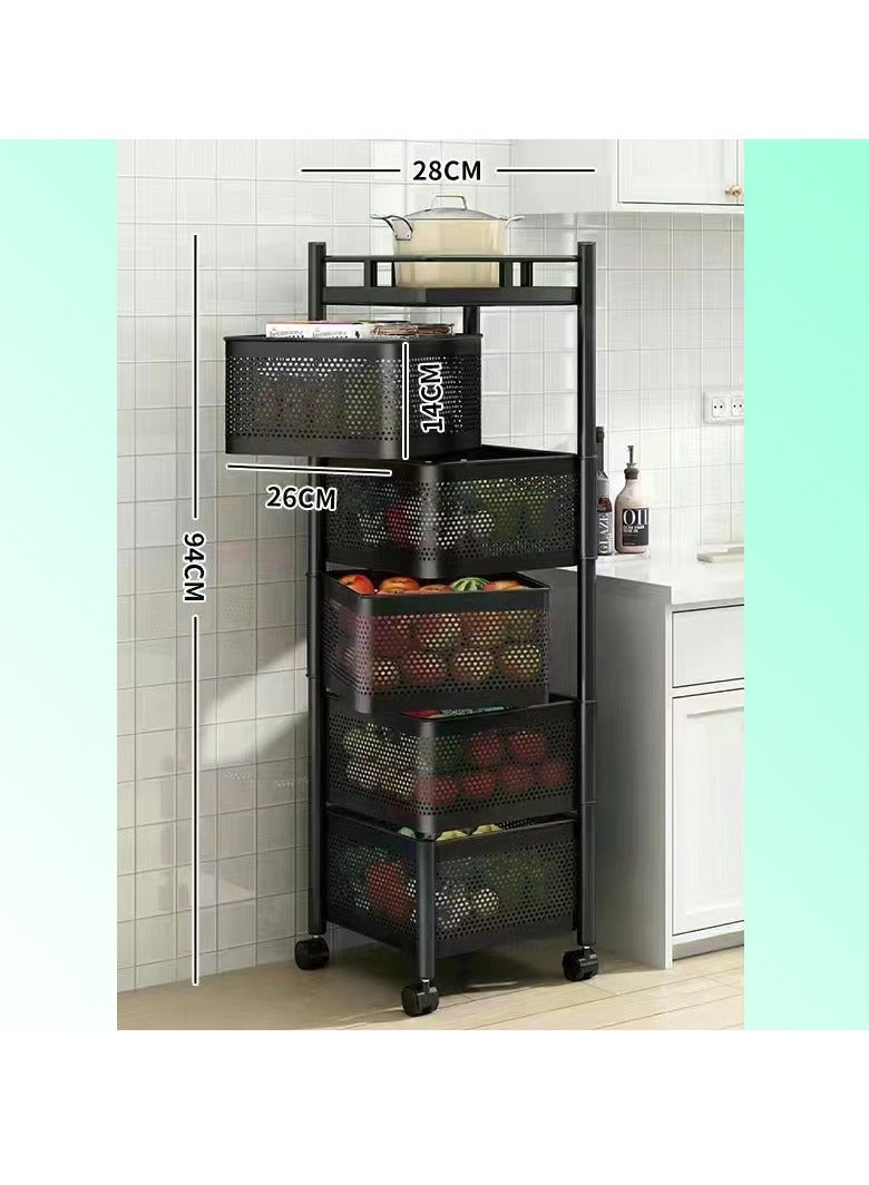 كابتن تيك رف مطبخ بخمس طبقات قابل للتدوير، رف خفيف متعدد الطبقات قابل للتركيب في المطبخ، رف خضروات متعدد الطبقات بدون تركيب، رف منزلي متعدد الوظائف لوضع الوجبات الخفيفة للفاكهة (أسود) - Image 4