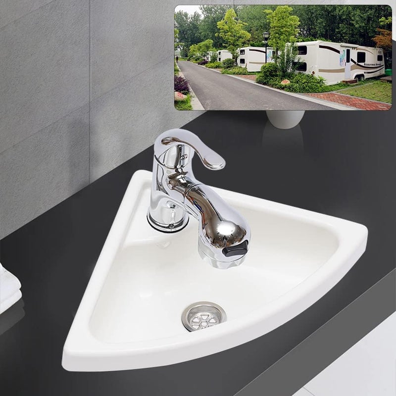 Bulelula 11"x11" Wall-Mounted Single Bowl Sink Triangle Hand Wash Basin with Full Set Corner Sink Small White Basin Acrylic Sink for Kitchen Bathroom RV Caravan Camper Boat Bar - Image 2