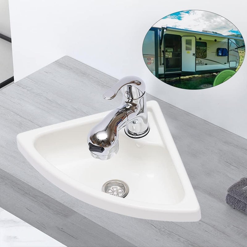 Bulelula 11"x11" Wall-Mounted Single Bowl Sink Triangle Hand Wash Basin with Full Set Corner Sink Small White Basin Acrylic Sink for Kitchen Bathroom RV Caravan Camper Boat Bar - Image 3