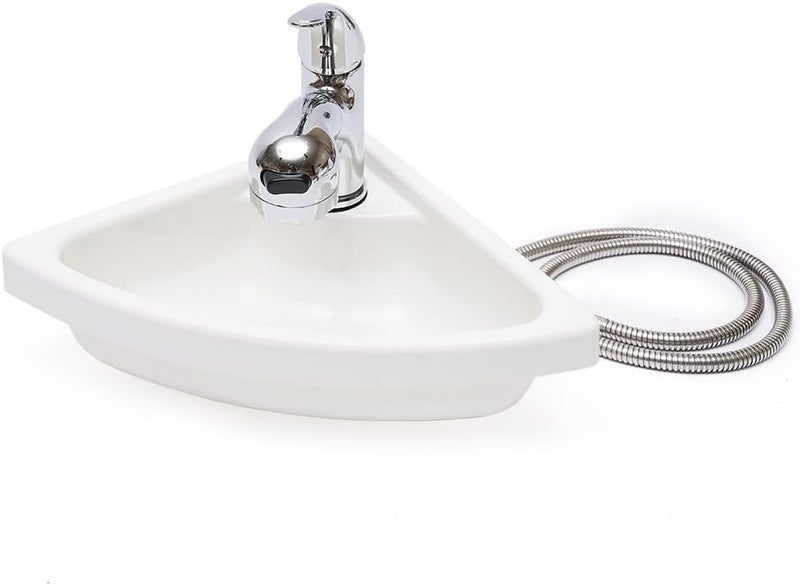 Bulelula 11"x11" Wall-Mounted Single Bowl Sink Triangle Hand Wash Basin with Full Set Corner Sink Small White Basin Acrylic Sink for Kitchen Bathroom RV Caravan Camper Boat Bar - Image 5