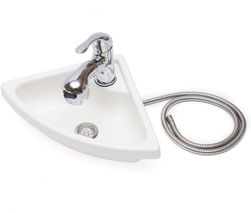 Bulelula 11"x11" Wall-Mounted Single Bowl Sink Triangle Hand Wash Basin with Full Set Corner Sink Small White Basin Acrylic Sink for Kitchen Bathroom RV Caravan Camper Boat Bar - Image 4