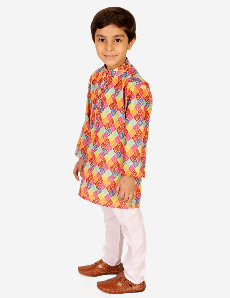 superminis Baby Boys Printed Cotton Kurta With White Pyjama Dress (18-24 Months, Multicolor, Kurta Set) - Image 5