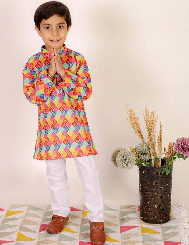 superminis Baby Boys Printed Cotton Kurta With White Pyjama Dress (18-24 Months, Multicolor, Kurta Set) - Image 4