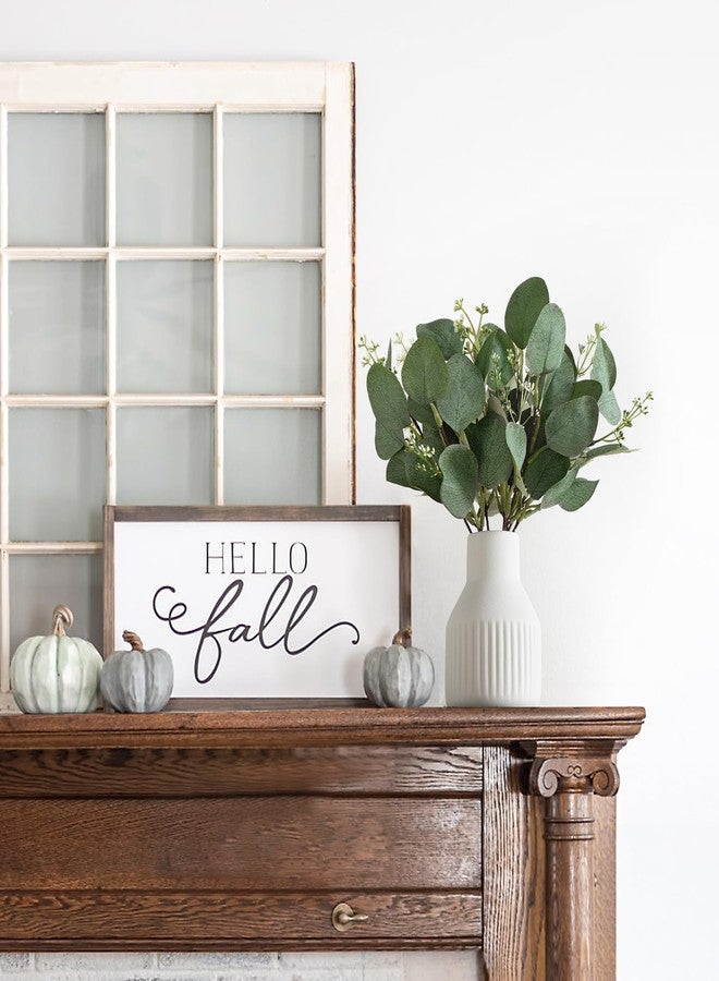 داهي أغصان أوكالبتوس اصطناعية من داهي في مزهرية سيراميك صغيرة، قطعة مركزية لتزيين الطاولة، ديكور ريفي عصري، نباتات أوكالبتوس صناعية مع مزهرية للحمام والمطبخ ورفوف غرفة المعيشة، ديكور منزلي، أبيض - Image 2