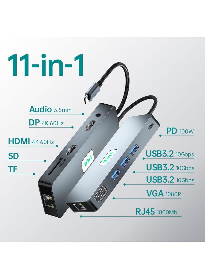 Zikra 11 in 1 Laptop Docking Station Dual Monitor, 3.2 Gen 2(10Gbps) USB C Hub, 100W PD, 4K@60Hz HDMI, USB C Docking Station,1080P VGA, 1000Mbps LAN, USB Hub for Laptop/MacBook/Surface/Tablet PC - Image 2