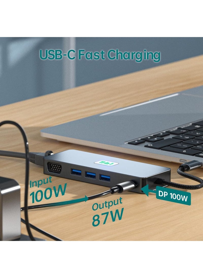 Zikra 11 in 1 Laptop Docking Station Dual Monitor, 3.2 Gen 2(10Gbps) USB C Hub, 100W PD, 4K@60Hz HDMI, USB C Docking Station,1080P VGA, 1000Mbps LAN, USB Hub for Laptop/MacBook/Surface/Tablet PC - Image 5