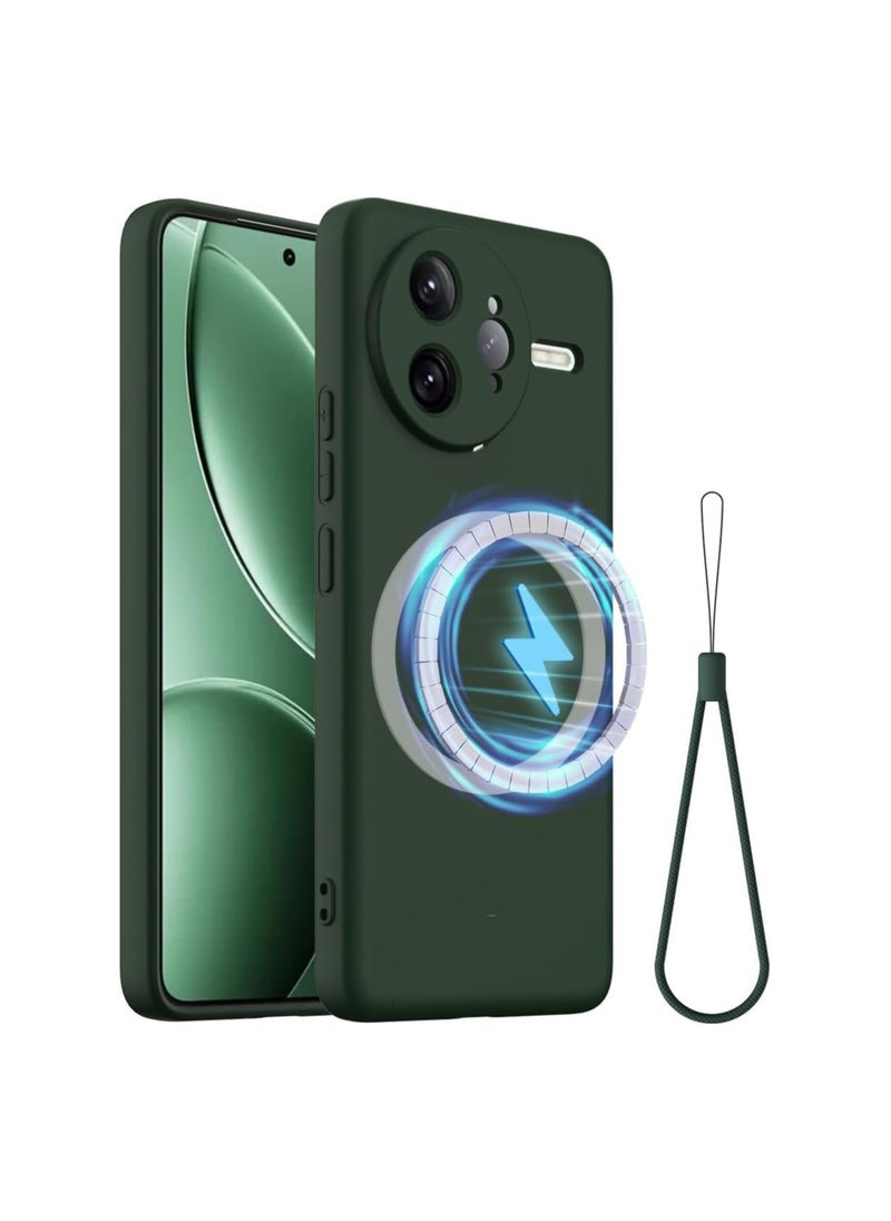 Magnetic Case Compatible with Xiaomi Poco F7 Ultra/Redmi K80 Pro, Thin Ultra Thin Liquid Silicone Soft Rubber TPU Shell with Wrist Strap, Shock and Drop Case