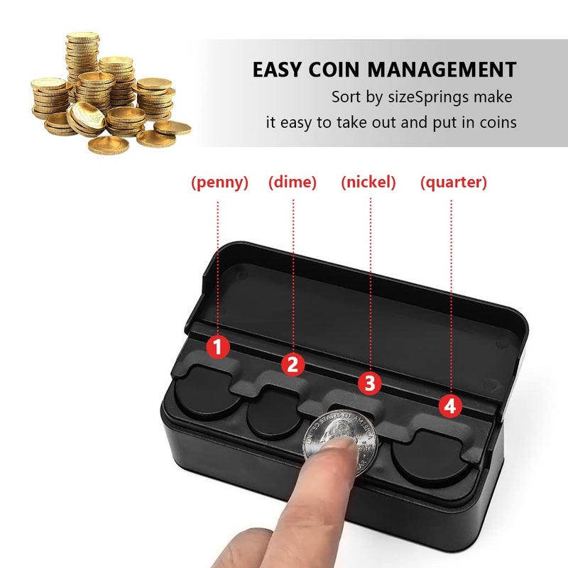 Salior Compact Coin Holder for Car - 4 Compartment&Automatically Holds Coins Coin Organizer(1 Dollar,Quarter,Dimes) - Universal Center Console Coin Case for Car Taxi SUV Truck - Image 3