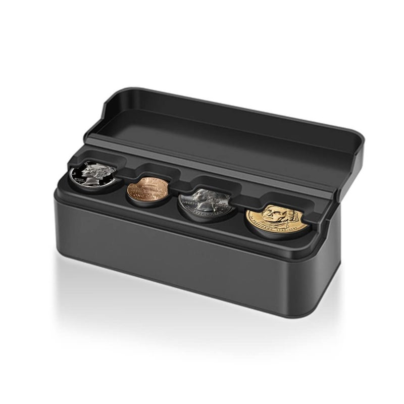 Salior Compact Coin Holder for Car - 4 Compartment&Automatically Holds Coins Coin Organizer(1 Dollar,Quarter,Dimes) - Universal Center Console Coin Case for Car Taxi SUV Truck - Image 1