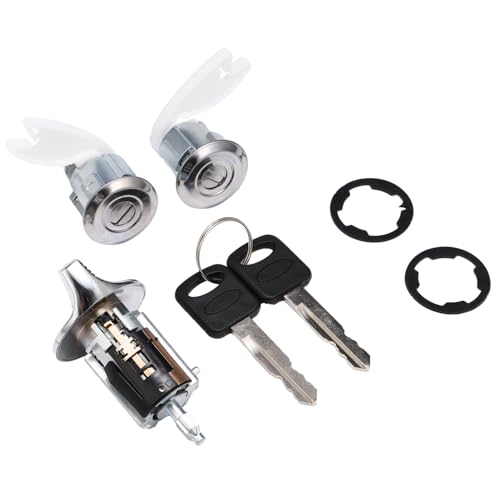 ISINFLASH F3UZ1522050D Chrome Ignition Switch Lock Cylinder & Front Door Lock Cylinder with Keys Fit for Ford 1990-1995 Replace C-42-150 DP-42-122 F2UZ1522050A F37Z1022050A F3TZ7822050B - Image 1