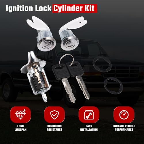 ISINFLASH F3UZ1522050D Chrome Ignition Switch Lock Cylinder & Front Door Lock Cylinder with Keys Fit for Ford 1990-1995 Replace C-42-150 DP-42-122 F2UZ1522050A F37Z1022050A F3TZ7822050B - Image 5