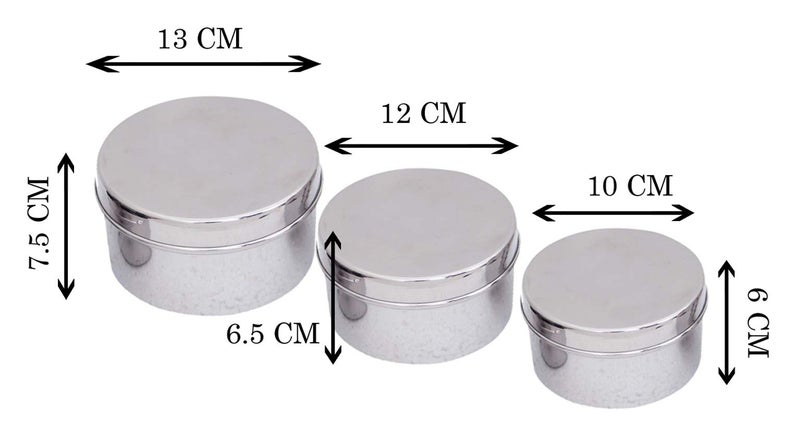 Dharam Paul Traders Steel containers for Kitchen Storage,Steel Puri Dabba,Set of 3 Pieces,Heavy Weight,600 ml,400 ml and 250 ml. - Image 4