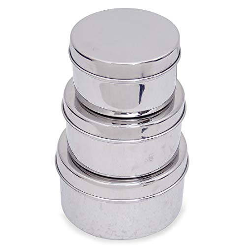Dharam Paul Traders Steel containers for Kitchen Storage,Steel Puri Dabba,Set of 3 Pieces,Heavy Weight,600 ml,400 ml and 250 ml. - Image 1