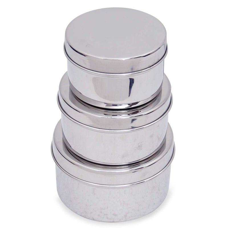 Dharam Paul Traders Steel containers for Kitchen Storage,Steel Puri Dabba,Set of 3 Pieces,Heavy Weight,600 ml,400 ml and 250 ml. - Image 5