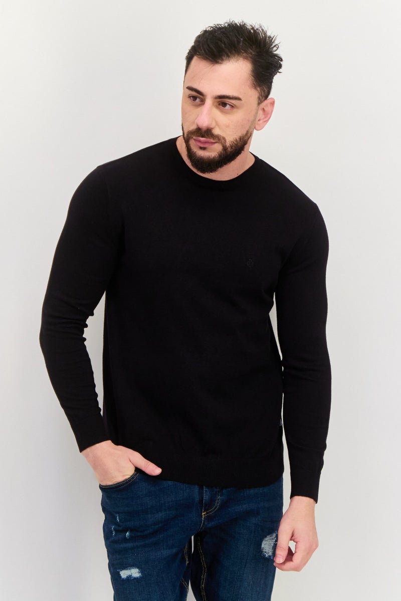 Peter Werth سويت شيرت رجالي بياقة دائرية بأكمام طويلة محبوك، أسود - Image 1