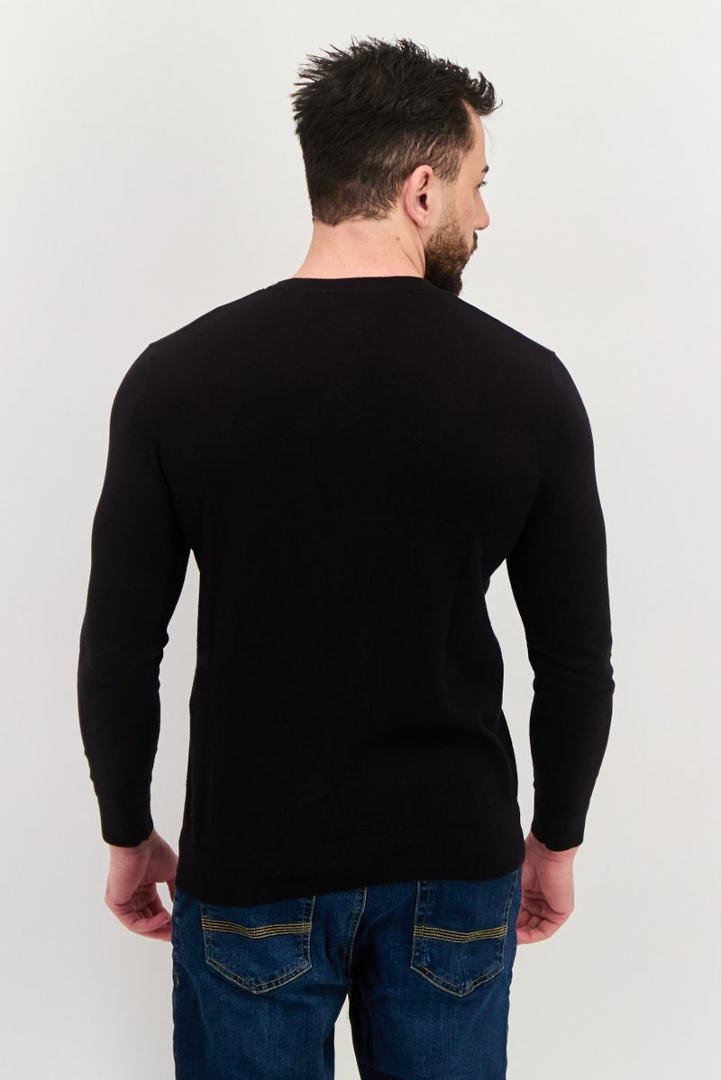 Peter Werth سويت شيرت رجالي بياقة دائرية بأكمام طويلة محبوك، أسود - Image 3