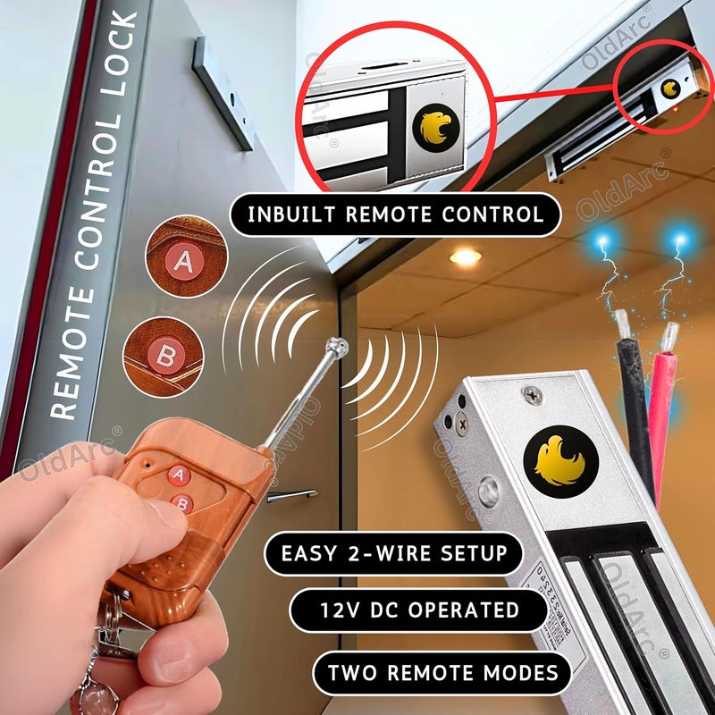 OldArc ER2 EM Lock 600lbs + 2 Remotes Door Lock | Electromagnetic Locks Remote Control Doors | 2 Wire electromagnetic Doors Lock | Wireless Remote Unlock Door Access Control | 12VDC Electric Locks - Image 3