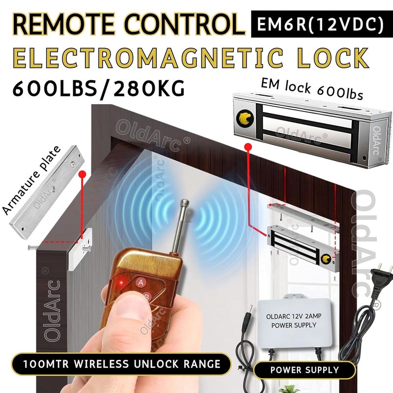 OldArc ER2 EM Lock 600lbs + 2 Remotes Door Lock | Electromagnetic Locks Remote Control Doors | 2 Wire electromagnetic Doors Lock | Wireless Remote Unlock Door Access Control | 12VDC Electric Locks - Image 2