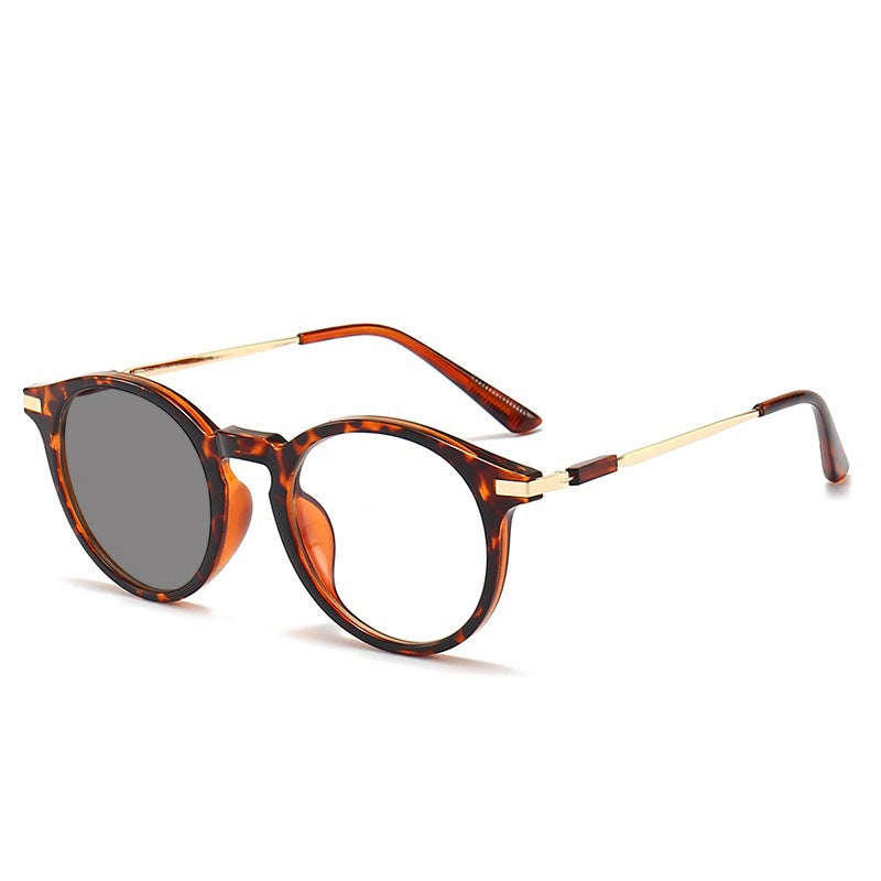 2413 Smart Reading Glasses Men'S And Women'S Round Frame Retro Plain-Looking Middle-Aged And Elderly Ultra-Light Anti-Blue Light Posensitive Gray Glasses - Image 1