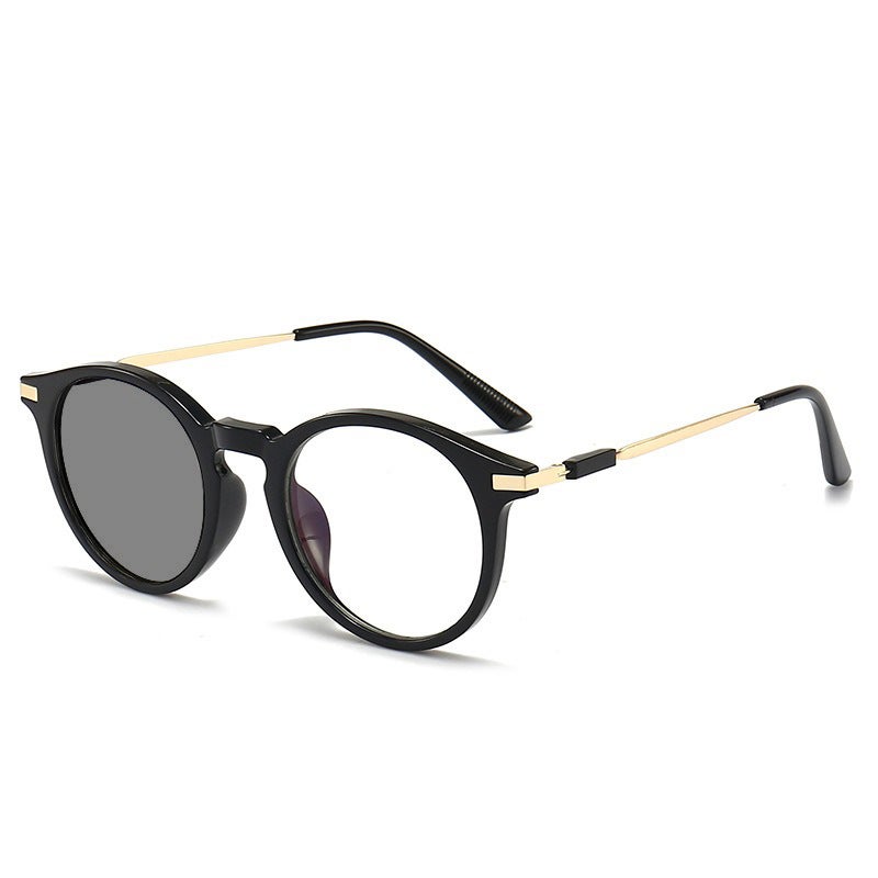 2413 Smart Reading Glasses Men'S And Women'S Round Frame Retro Plain-Looking Middle-Aged And Elderly Ultra-Light Anti-Blue Light Posensitive Gray Glasses - Image 3