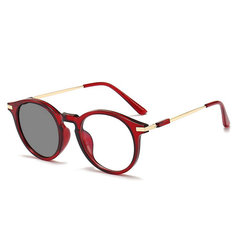 2413 Smart Reading Glasses Men'S And Women'S Round Frame Retro Plain-Looking Middle-Aged And Elderly Ultra-Light Anti-Blue Light Posensitive Gray Glasses - Image 4