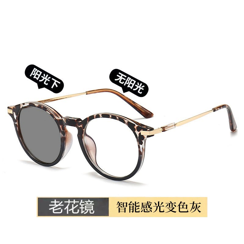 2413 Smart Reading Glasses Men'S And Women'S Round Frame Retro Plain-Looking Middle-Aged And Elderly Ultra-Light Anti-Blue Light Posensitive Gray Glasses - Image 2
