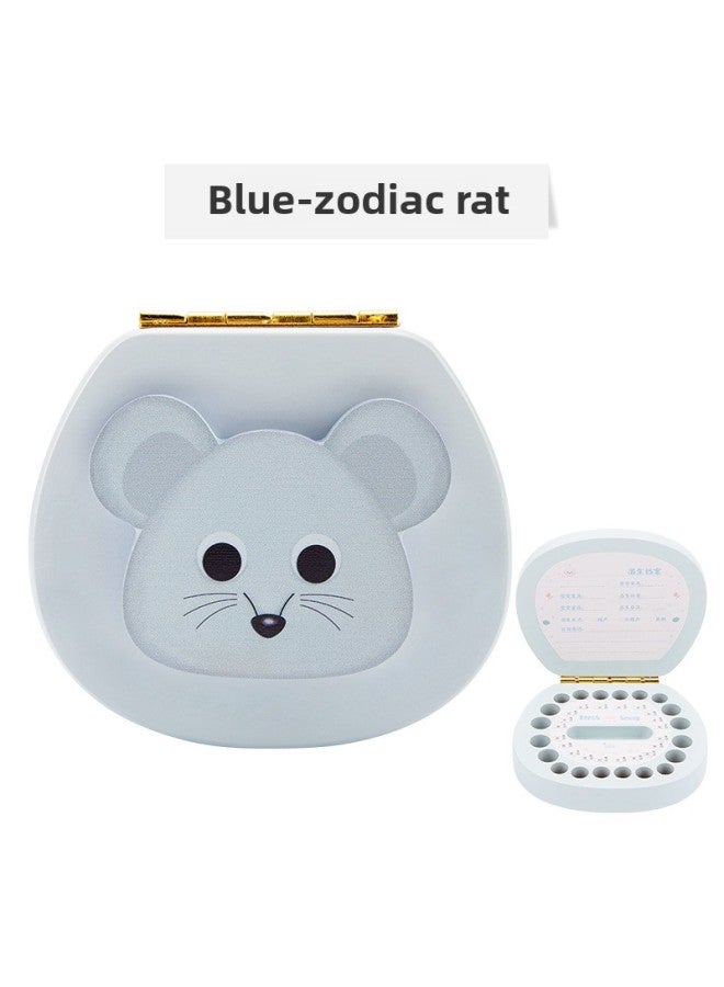 Baby Teeth Storage Box Children's Baby Teeth Commemorative Box Girl Baby Teeth Collection Fetal Hair Preservation Wooden Box Boy-Color:Blue-Zodiac Mouse  - Image 1