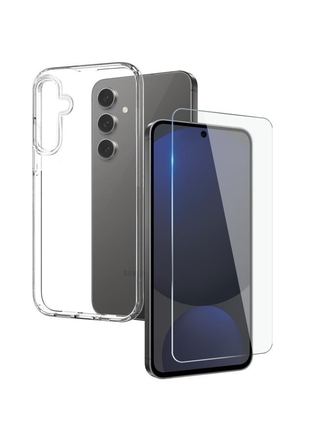 The Bros Case For Samsung Galaxy S24 FE 5G Transparent TPU Phone Case with Tempered Glass Film