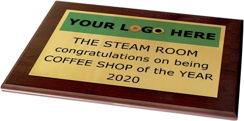 PlaqueMaker Custom Aluminum Metal Award Plaque with Full Color Printing - Include Photos Or Logos and Your Personal Text (9 x 12", Coated Cherry Board w/Gold Metal) - Image 2