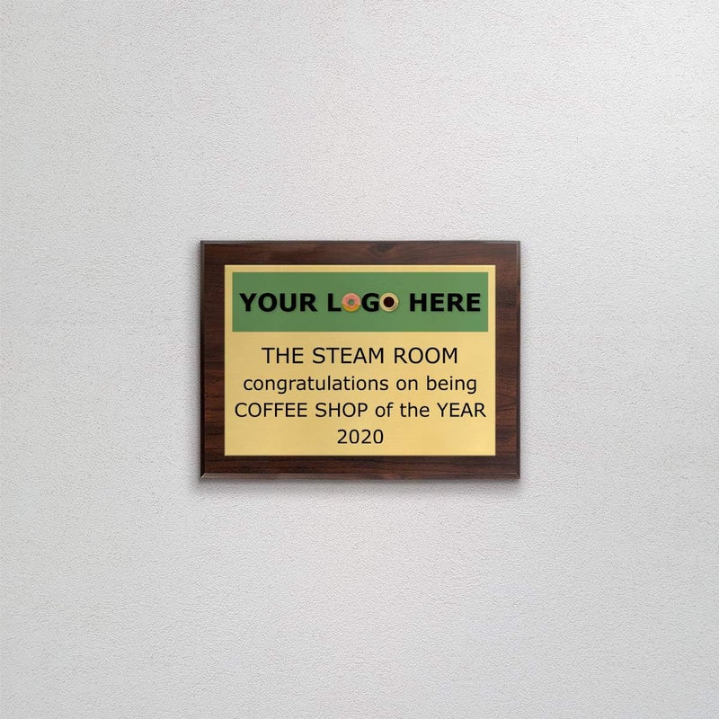 PlaqueMaker Custom Aluminum Metal Award Plaque with Full Color Printing - Include Photos Or Logos and Your Personal Text (9 x 12", Coated Cherry Board w/Gold Metal) - Image 3