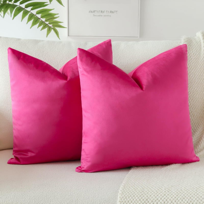 JOTOM Pack of 2 Velvet Soft Solid Cushion Covers 40x40 cm 16x16 Inch Decorative Throw Pillow Covers Square Cushion Case Home Decor Pillow Cases for Couch Sofa Living Room Bedroom Hot Pink