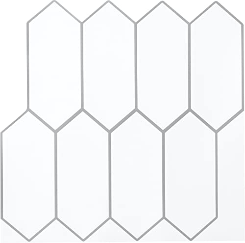 WallPops NH3972 Rhombus Backsplash Tile, White & Off-White 10 inch x 10 inch - Image 1