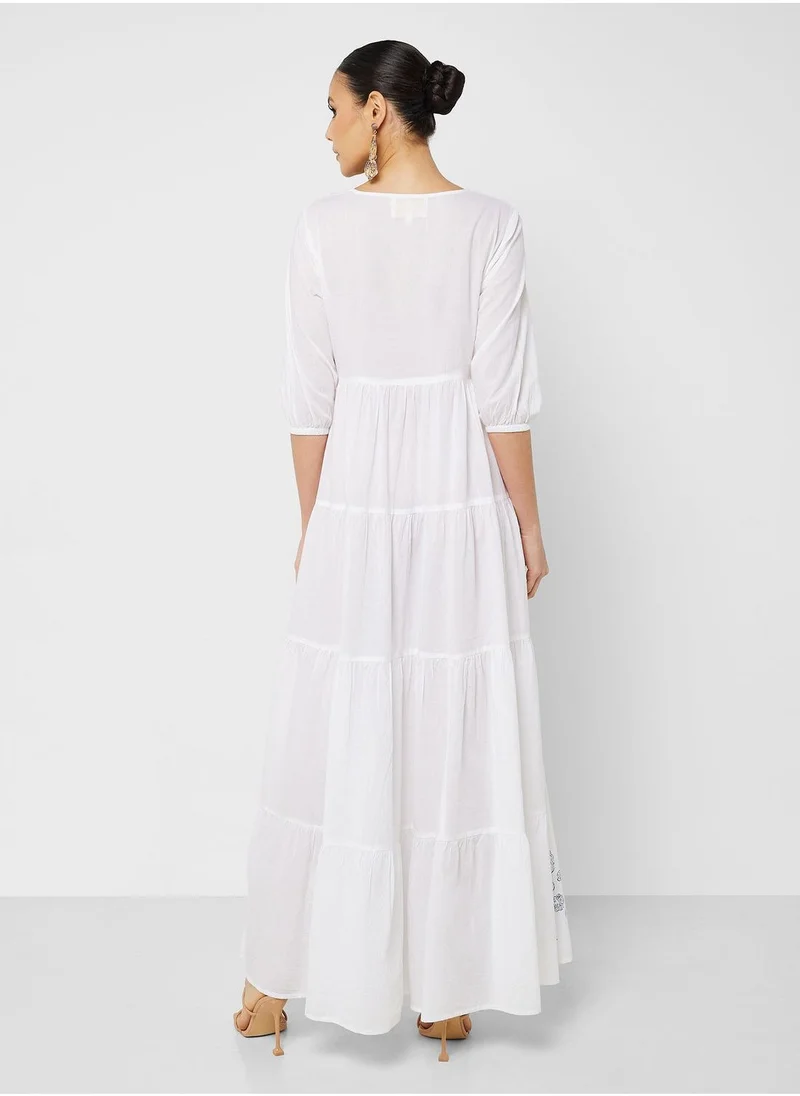 ARABIAN CLOSET Printed Tiered Jalabiya